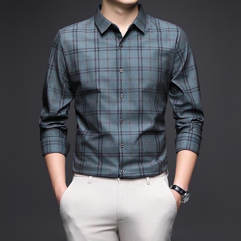 Frühling und Herbst männer Atmungsaktive Dünne Hemd Mittleren Alters Neue Business Langarm Revers Plaid Casual Mode 4XL von Joom DACH