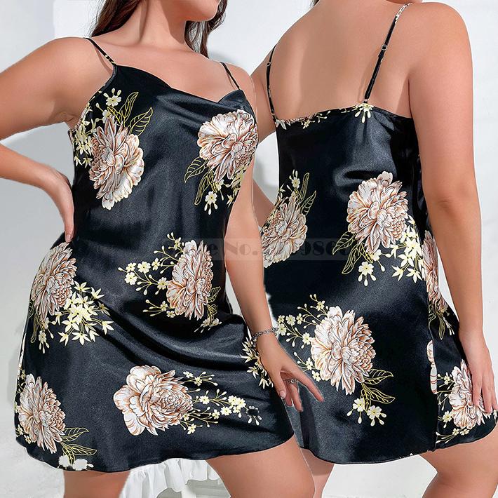 Frühling und Sommer Bedruckter Blumenmantel Hosenträger-Pyjama Damen Kimono Bademantel Kleid Lose Satin Home Morgenmantel 5XL von Joom DACH