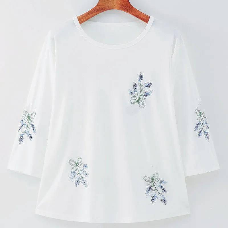 Frühling und Sommer Besticktes Hemd Hochelastisches T-Shirt Damen Lockere Größe 7/4 Ärmel Lässige Sommerbluse XXXL weiß Frühling und Sommer Besticktes Hemd Hochelastisches T-Shirt Damen Lockere Größe 7/4 Ärmel Lässige Sommerbluse XXXL weiß von Joom DACH