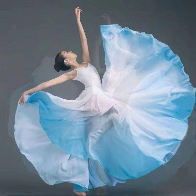 Frühling und Sommer Damen Ethnischer Klassischer Moderner Tanztrainingsrock Farbverlauf Eleganter Performance Swing-Wickelrock Ethereal 720-Grad-Rock XL blau von Joom DACH