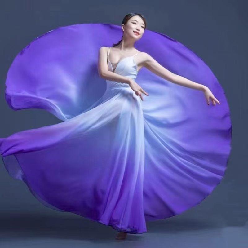 Frühling und Sommer Damen Ethnischer Klassischer Moderner Tanztrainingsrock Farbverlauf Eleganter Performance Swing-Wickelrock Ethereal 720-Grad-Rock XL violett von Joom DACH