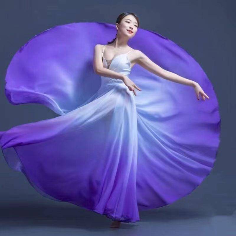 Frühling und Sommer Damen Ethnischer Klassischer Moderner Tanztrainingsrock Farbverlauf Eleganter Performance Swing-Wickelrock Ethereal 720-Grad-Rock XL violett von Joom DACH