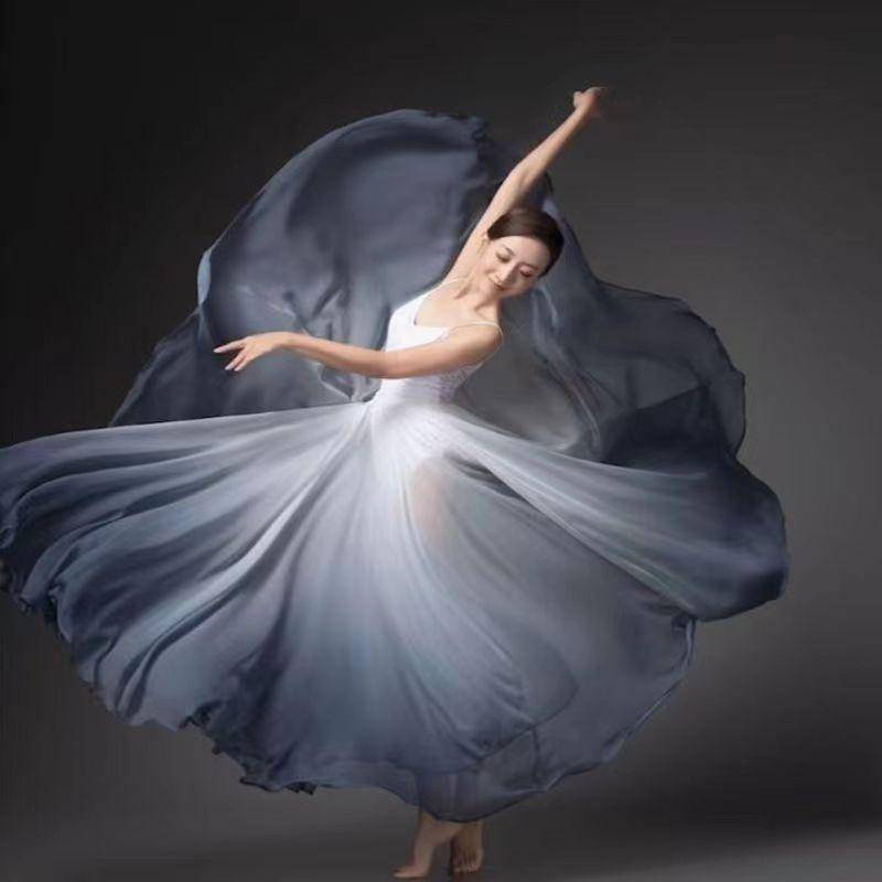 Frühling und Sommer Damen Ethnischer Klassischer Moderner Tanztrainingsrock Farbverlauf Eleganter Performance Swing-Wickelrock Ethereal 720-Grad-Rock XS grau von Joom DACH