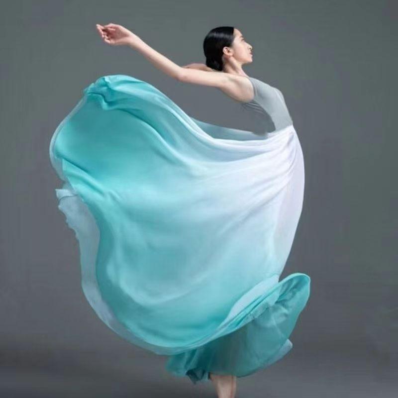 Frühling und Sommer Damen Ethnischer Klassischer Moderner Tanztrainingsrock Farbverlauf Eleganter Performance Swing-Wickelrock Ethereal 720-Grad-Rock XS grün von Joom DACH