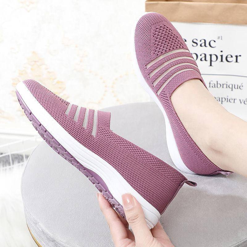 Frühling und Sommer Fly Woven Old Beijing Tuch Schuhe Damen Casual Running Sneakers Sommer Mesh Schuhe rutschfeste atmungsaktive Einzelschuhe 40 violett von Joom DACH