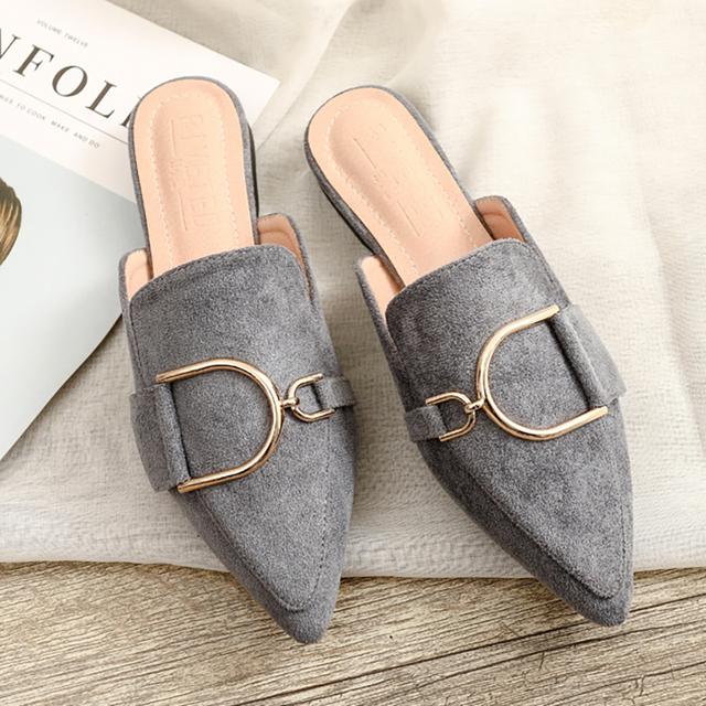 Frühling und Sommer Frauen koreanischen Herde Wildleder Leder Halb Hausschuhe weibliche Wohnungen Kleid Schuhe neue Zapatillas Mujer Khaki Rosa 34 grau von Joom DACH