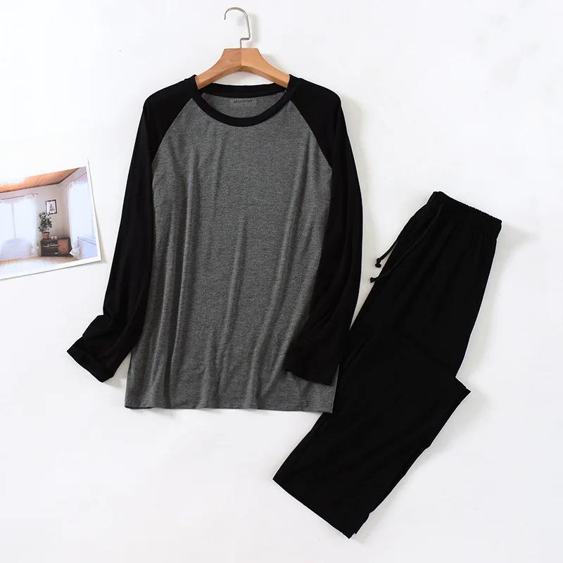 Frühling und Sommer Herren Modal Langarmhose Pyjama Anzug Große Größe Sport Homewear Anzug Frühling und Herbst 4XL von Joom DACH