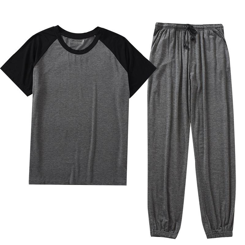 Frühling und Sommer Herren Pyjama Anzug Modal Kurzarm Hose Dünn Plus Fett Große Größe Lose Hauskleidung 4XL von Joom DACH