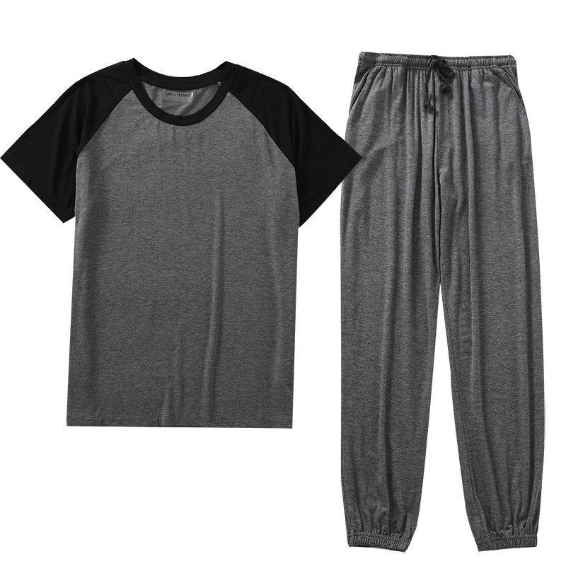 Frühling und Sommer Herren Pyjama Anzug Modal Kurzarm Hose Dünn Plus Fett Große Größe Lose Hauskleidung 4XL von Joom DACH