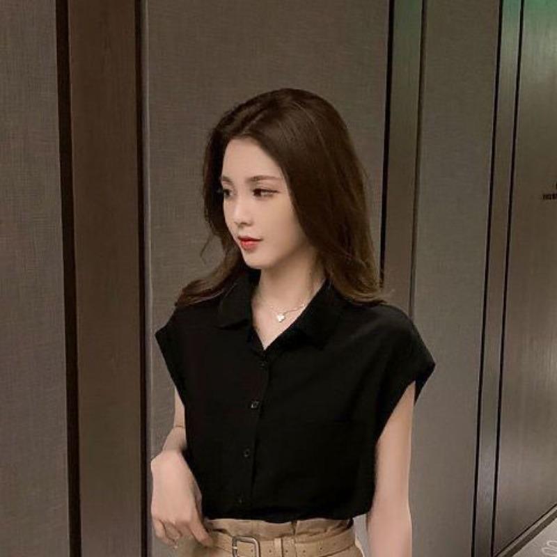 Frühling und Sommer Lockerer Schnitt Nischen-Shirt Ärmelloses Top Damen Vielseitiges Arbeitshemd Retro S von Joom DACH