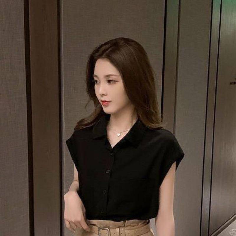 Frühling und Sommer Lockerer Schnitt Nischen-Shirt Ärmelloses Top Damen Vielseitiges Arbeitshemd Retro S von Joom DACH