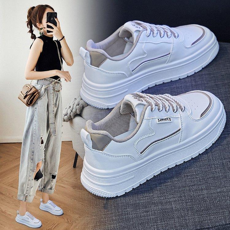 Frühling und Sommer Neue weiße Schuhe für Damen Sport Ins Modische dickbesohlte Kontrastfarbe Schnürschuhe Casual Low-Cut Sneakers Damen 40 von Joom DACH