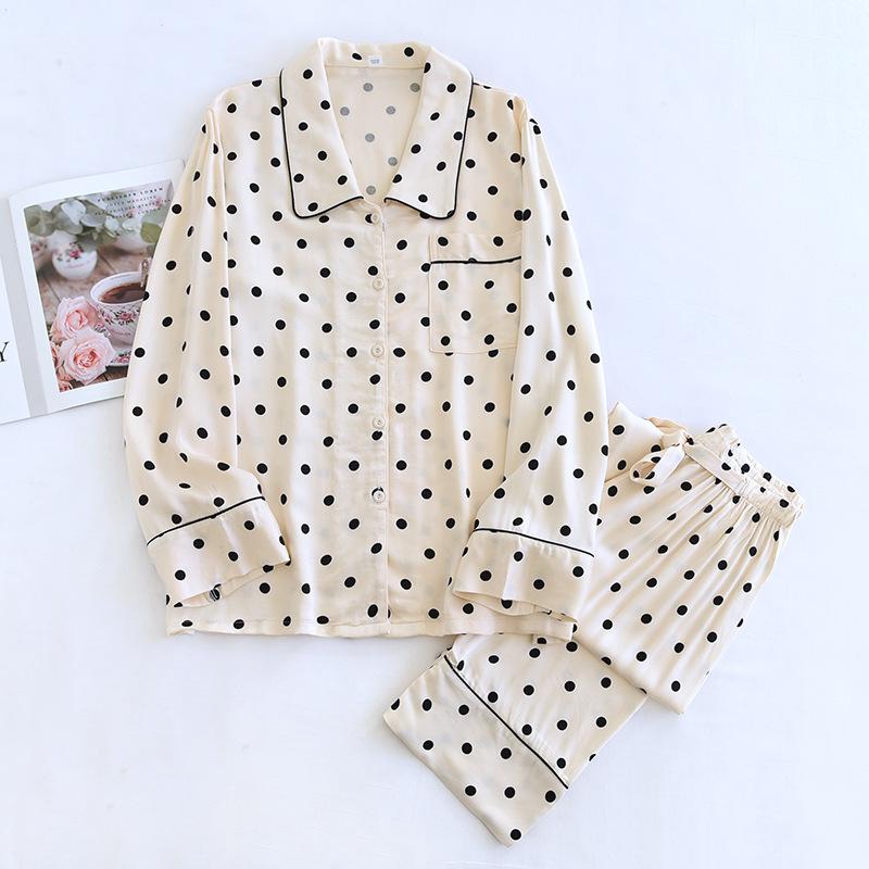 Frühling und Sommer Neues Damen-Pyjama-Set Viskosefaser Langarmhose Zweiteiliges Set Hochwertiger Cardigan Damen XL von Joom DACH