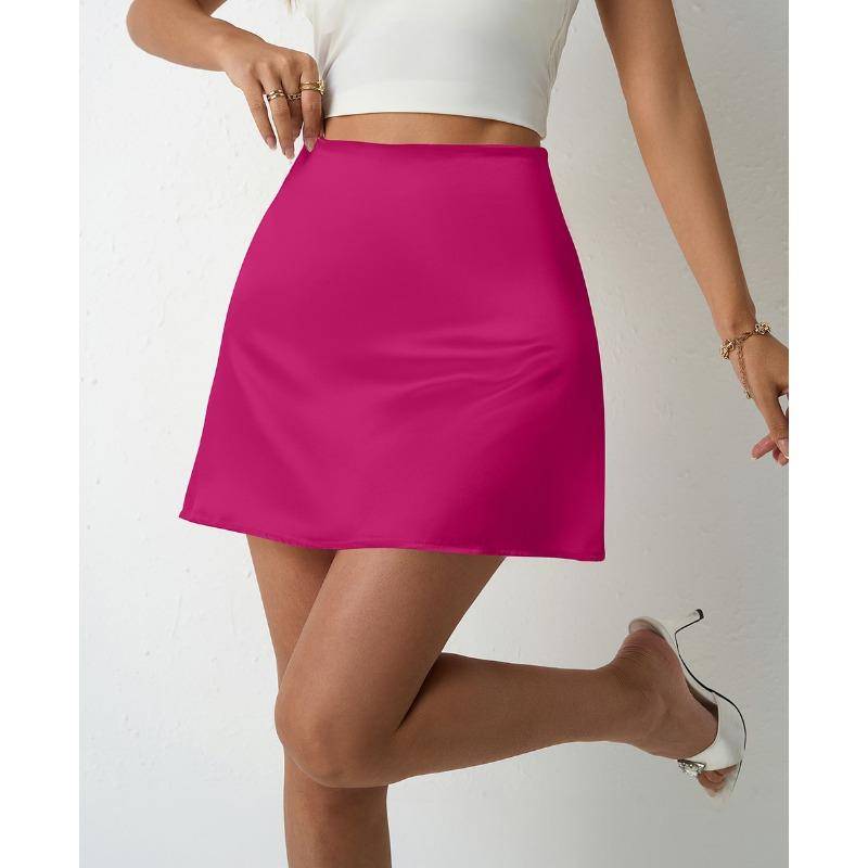 Frühling und Sommer Satin Halbrock Damen A-Linie Röcke Hohe Taille Kurze Röcke L rose rot von Joom DACH