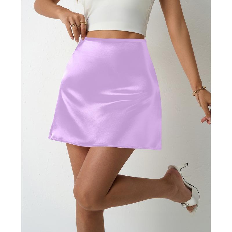 Frühling und Sommer Satin Halbrock Damen A-Linie Röcke Hohe Taille Kurze Röcke M lavendel von Joom DACH