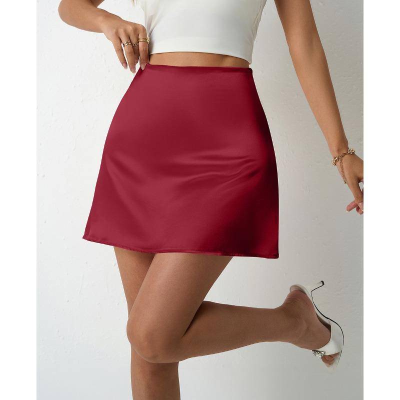 Frühling und Sommer Satin Halbrock Damen A-Linie Röcke Hohe Taille Kurze Röcke M bordeaux von Joom DACH
