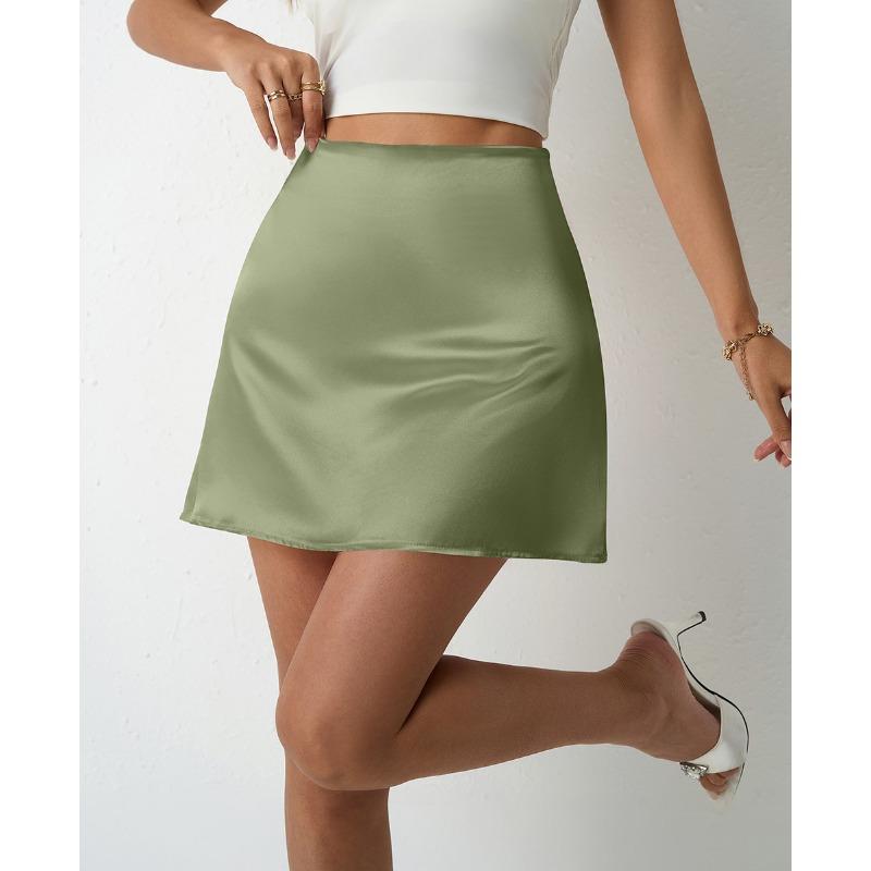 Frühling und Sommer Satin Halbrock Damen A-Linie Röcke Hohe Taille Kurze Röcke S hellgrüne von Joom DACH