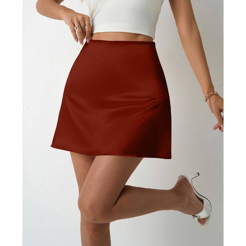 Frühling und Sommer Satin Halbrock Damen A-Linie Röcke Hohe Taille Kurze Röcke S bronze von Joom DACH