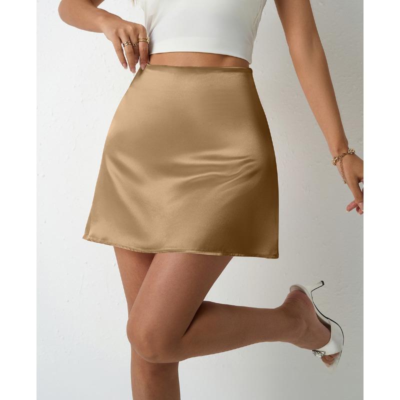 Frühling und Sommer Satin Halbrock Damen A-Linie Röcke Hohe Taille Kurze Röcke XL champagner von Joom DACH