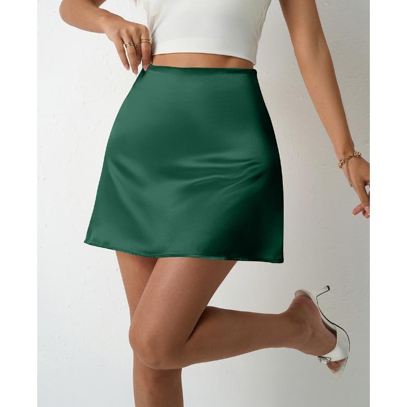 Frühling und Sommer Satin Halbrock Damen A-Linie Röcke Hohe Taille Kurze Röcke XL grün von Joom DACH