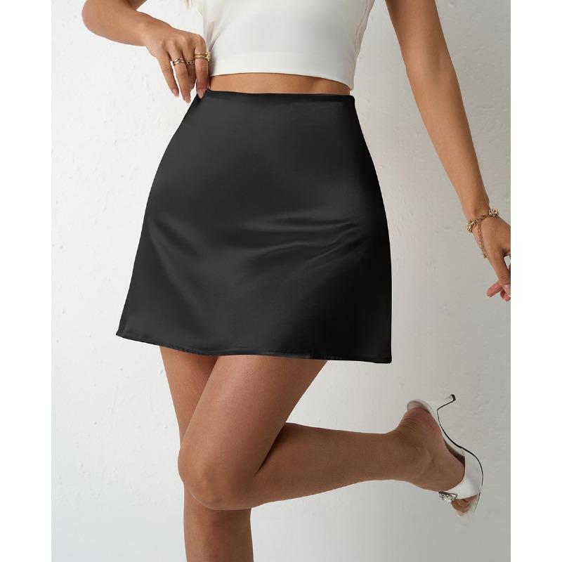 Frühling und Sommer Satin Halbrock Damen A-Linie Röcke Hohe Taille Kurze Röcke XL schwarz von Joom DACH