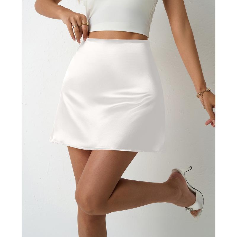 Frühling und Sommer Satin Halbrock Damen A-Linie Röcke Hohe Taille Kurze Röcke XS weiß von Joom DACH