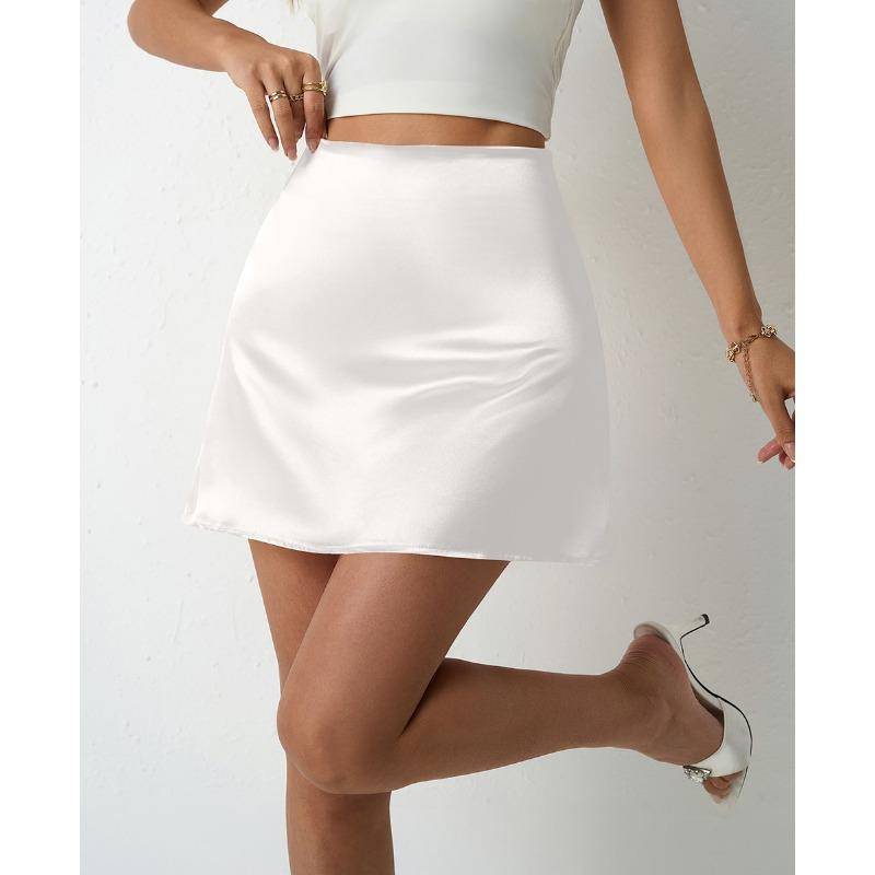 Frühling und Sommer Satin Halbrock Damen A-Linie Röcke Hohe Taille Kurze Röcke XS weiß von Joom DACH