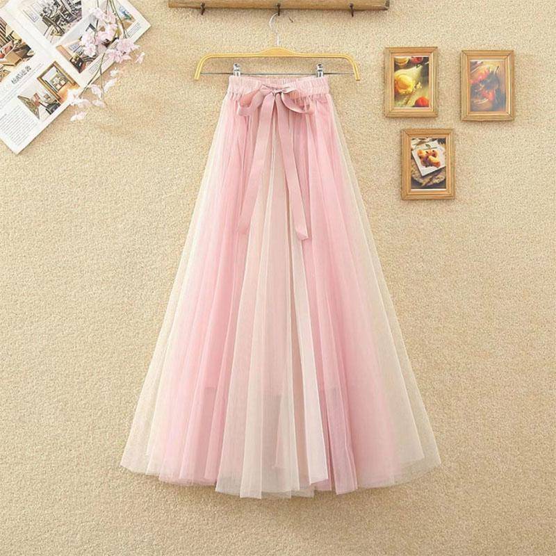 Frühling und Sommer dünner Feen-Tutu-Rock mit zweifarbigen Nähten mittellanger Netzrock A-Linie kleiner Duft Mädchen One Size von Joom DACH