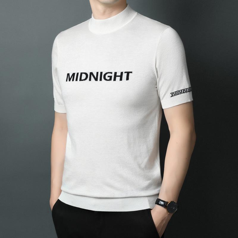 Frühling und Winter Herren Strickmode Mode dünne Kurzarm Halbhoher Hals Casual Base Shirt Trend Wolle Halbarm T-Shirt 3XL von Joom DACH