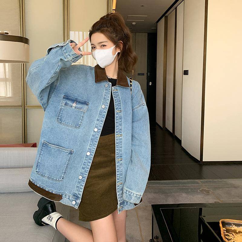 Frühlings-Arbeits-Denimjacke Damen Locker Große Größe Freizeitjacke XL von Joom DACH