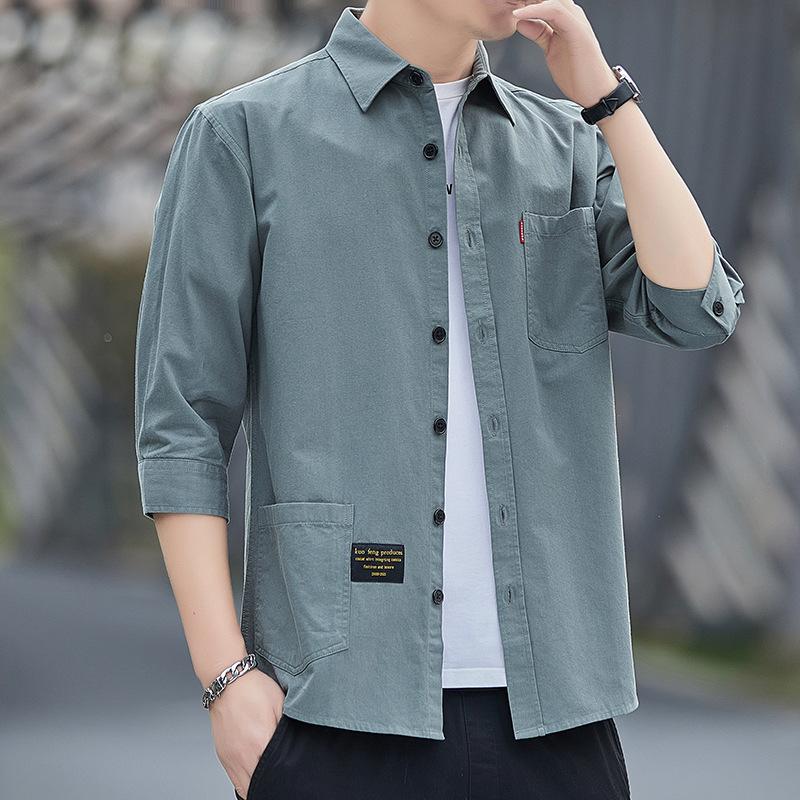 Frühlings-Arbeitshemd im Hong Kong-Stil, einfarbig, für Herren, Dreiviertelärmel, schöne Jacke, modisches Freizeithemd 3XL von Joom DACH