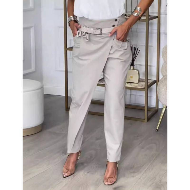 Frühlings Asymmetrische High Waist Anzughose Für Damen Mode Chic Gürtel Gerade Hose Lässige Street Hose Damen Unterteile M grau von Joom DACH