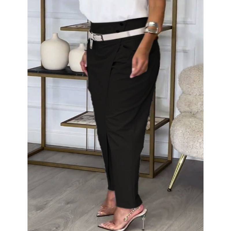 Frühlings Asymmetrische High Waist Anzughose Für Damen Mode Chic Gürtel Gerade Hose Lässige Street Hose Damen Unterteile XXL schwarz von Joom DACH