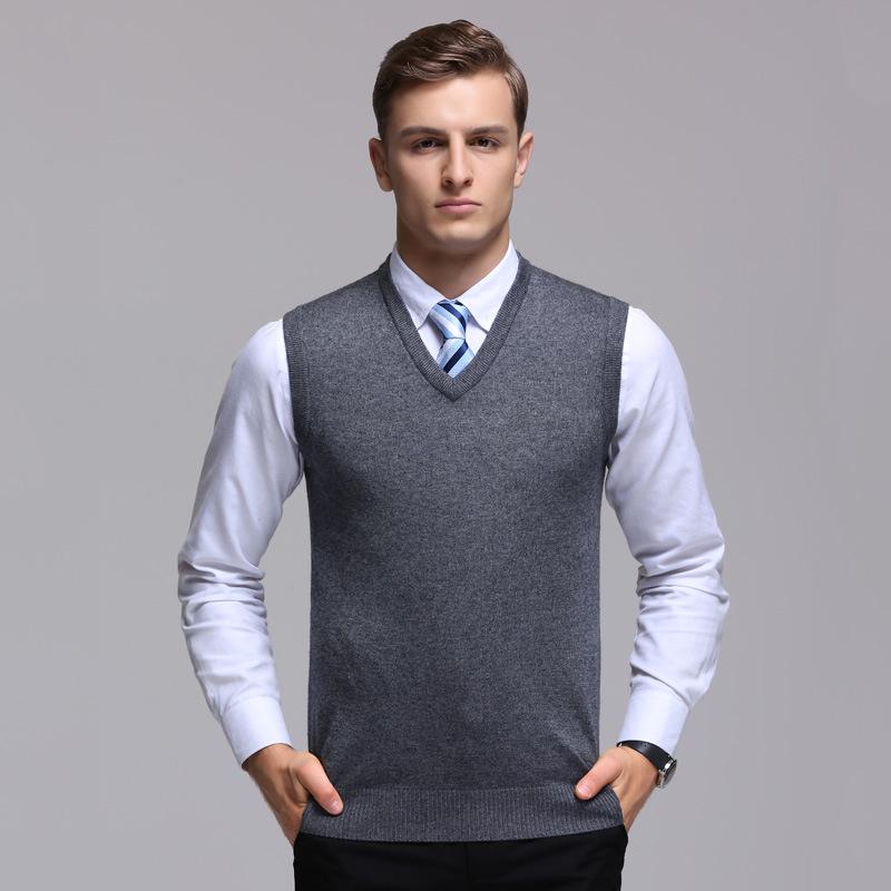 Frühlings-Herren-Kaschmirweste mit V-Ausschnitt, Business-Mode, bequemer Pullover in Übergröße XL grau von Joom DACH
