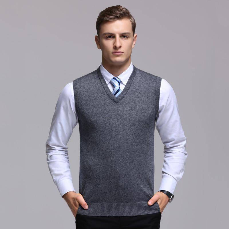 Frühlings-Herren-Kaschmirweste mit V-Ausschnitt, Business-Mode, bequemer Pullover in Übergröße XL grau von Joom DACH