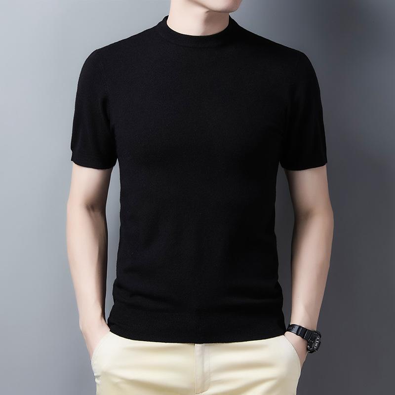 Frühlings Herren Kurzarm Pullover Gerippter Saum Lässig Jugendlich Rundhals Gerade Röhre Basishemd 4XL von Joom DACH