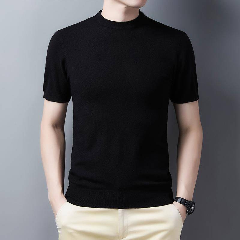 Frühlings Herren Kurzarm Pullover Gerippter Saum Lässig Jugendlich Rundhals Gerade Röhre Basishemd 4XL von Joom DACH