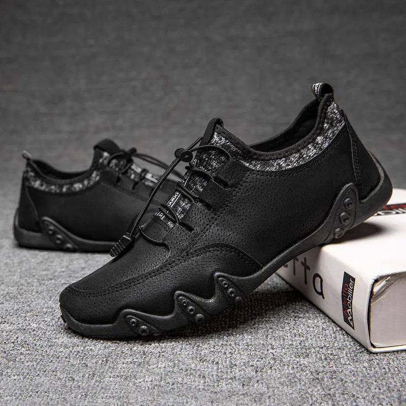 Frühlings Herren Lederschuhe Lässige Sportschuhe Herren Atmungsaktiv Leder Allround Studentenschuhe Verschleißfest Rutschfest Skateboard Schuhe 38/39 schwarz von Joom DACH