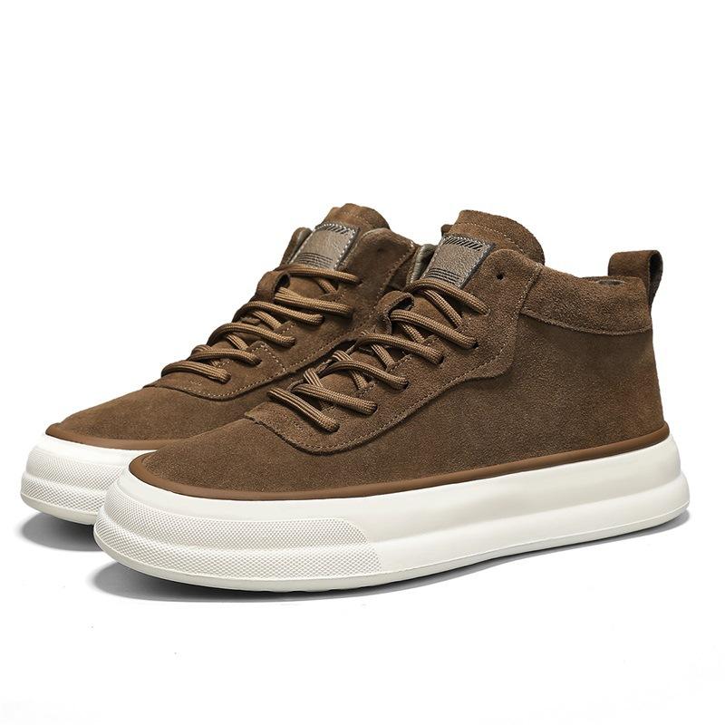 Frühlings-High-Top-Herrenschuhe mit dicker Sohle, schwarz, neue Schuhe aus mattem Leder, atmungsaktive und vielseitige leichte Freizeitschuhe für Herren 43 von Joom DACH