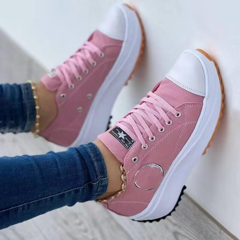 Frühlings-Low-Top-Einzelschuhe Damen-Plateau-Canvas-Schuhe Damen-Canvas-Spot-Muffin-Boden Große Damenschuhe 40 rosa von Joom DACH