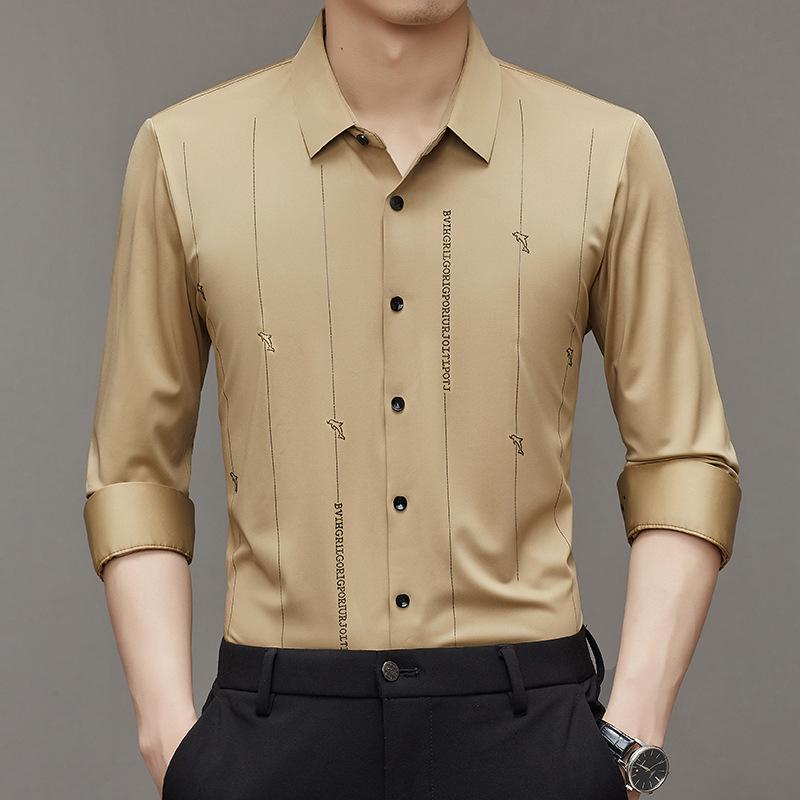 Frühlings-Neues Herren-Langarm-Freizeithemd mit einfarbigem Stretch-Fashion-Trendy-Bügelfreies Hemd L von Joom DACH