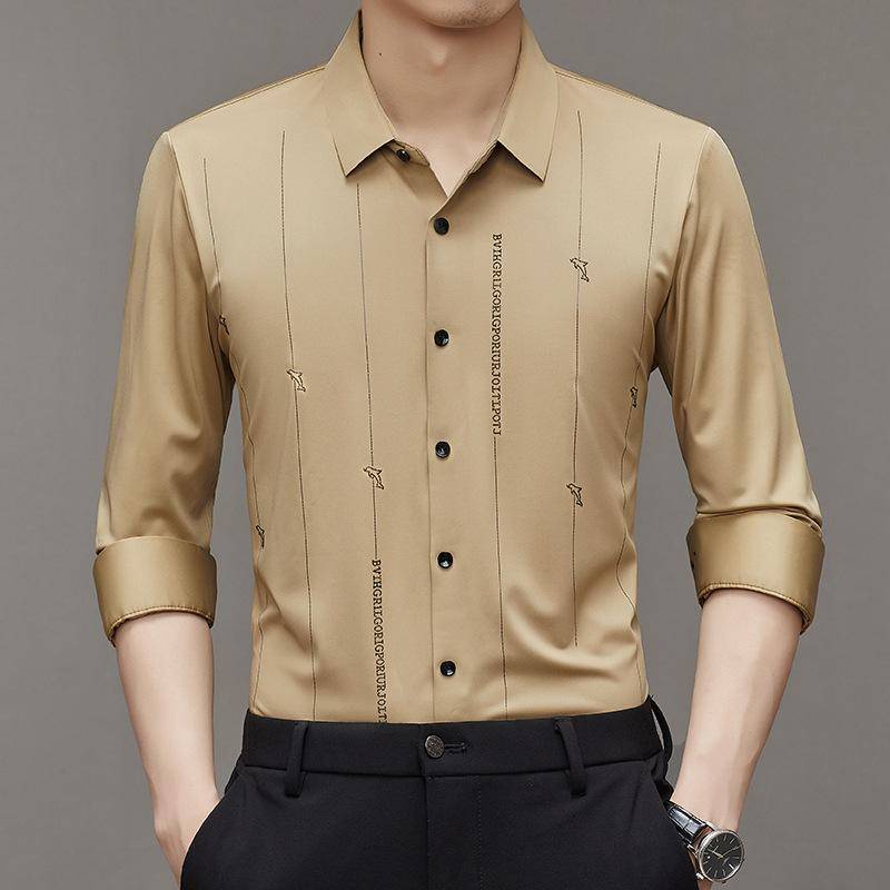 Frühlings-Neues Herren-Langarm-Freizeithemd mit einfarbigem Stretch-Fashion-Trendy-Bügelfreies Hemd L von Joom DACH