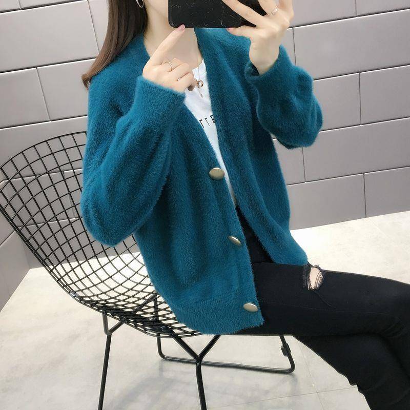 Frühlings-Plüsch-Cardigan-Jacke für Damen, gestrickt, locker, koreanische Version, Lazy-Style, Top, kurzer Pullover für Damen L blau Frühlings-Plüsch-Cardigan-Jacke für Damen, gestrickt, locker, koreanische Version, Lazy-Style, Top, kurzer Pullover für Damen L blau von Joom DACH