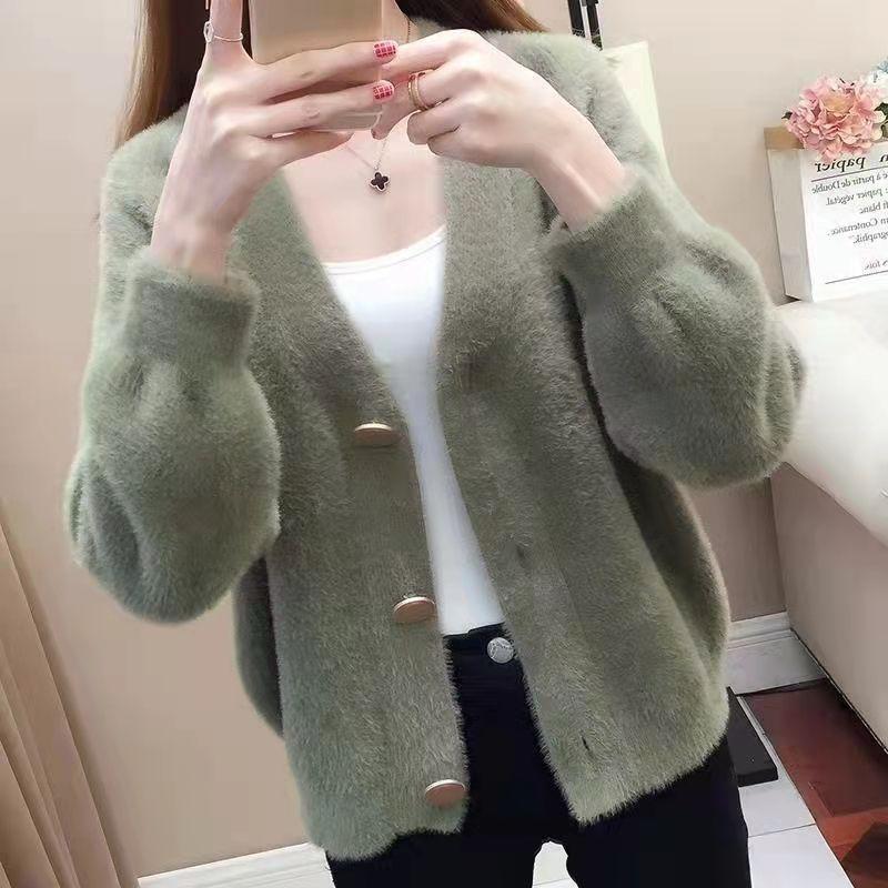 Frühlings-Plüsch-Cardigan-Jacke für Damen, gestrickt, locker, koreanische Version, Lazy-Style, Top, kurzer Pullover für Damen XL grün Frühlings-Plüsch-Cardigan-Jacke für Damen, gestrickt, locker, koreanische Version, Lazy-Style, Top, kurzer Pullover für Damen XL grün von Joom DACH