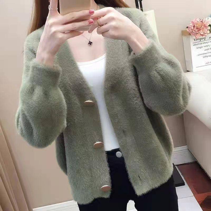 Frühlings-Plüsch-Cardigan-Jacke für Damen, gestrickt, locker, koreanische Version, Lazy-Style, Top, kurzer Pullover für Damen XL grün Frühlings-Plüsch-Cardigan-Jacke für Damen, gestrickt, locker, koreanische Version, Lazy-Style, Top, kurzer Pullover für Damen XL grün von Joom DACH