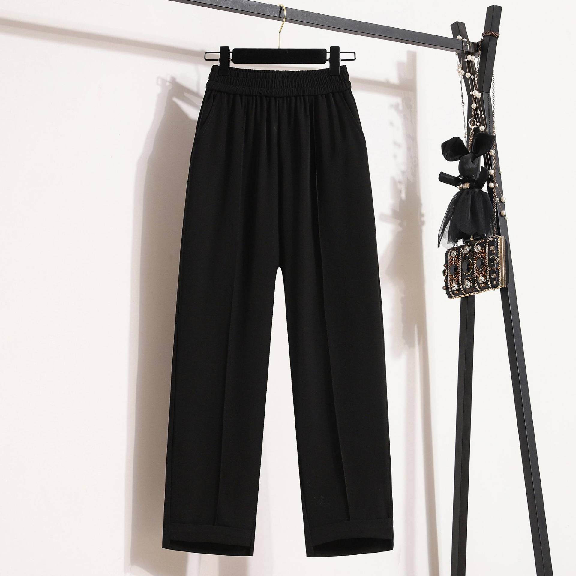 Frühlings-Übergrößen-lange Hosen Damen Elastische lässige lose Haremshosen Hohe Taille Solide Grüne Lose Basic-Hose Weite Beinhose Grün 5XL 5XL schwarz von Joom DACH