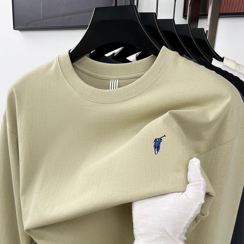 Frühlings- und Herbst-Baumwoll-Pony-besticktes Herren-T-Shirt Langarm Lässig Vielseitiges Unterhemd Herrenbekleidung XL khaki grün von Joom DACH