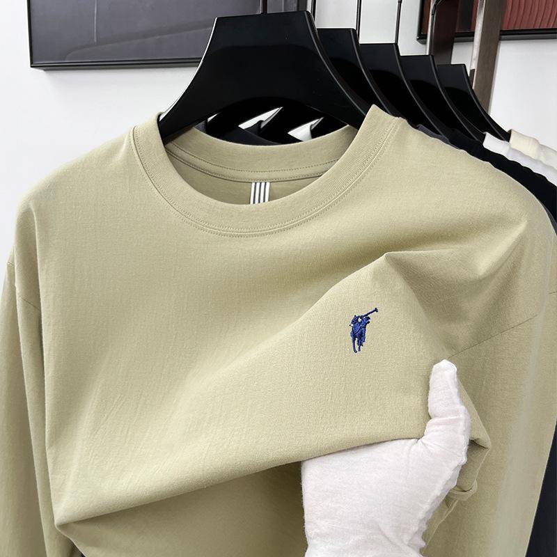 Frühlings- und Herbst-Baumwoll-Pony-besticktes Herren-T-Shirt Langarm Lässig Vielseitiges Unterhemd Herrenbekleidung XL khaki grün von Joom DACH