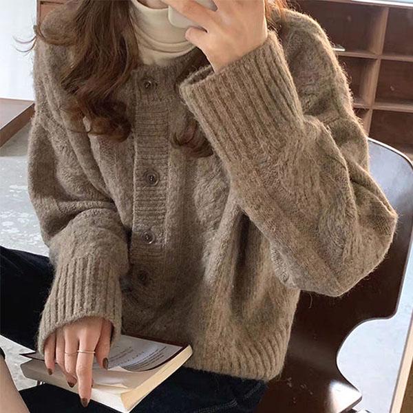 Frühlings- und Herbst Damen College-Stil Cardigan Pullover Locker Rundhals Langarm Strickpullover Mantel S von Joom DACH