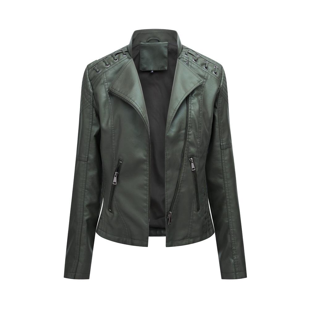 Frühlings- und Herbst Damen Lederjacke Kurze Jacke Slim Dünne Sektion Lederjacke Ms. Biker-Kleidung 3XL armee grüne von Joom DACH